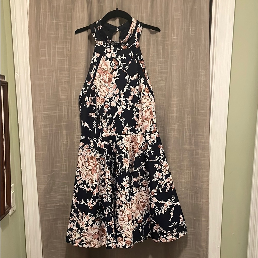 Macy's Black and Pink Floral Halter Dress